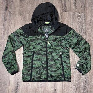 Champion Youth Unisex Full Zip Lined Rain Jacket Hoodie Black Green M 8-10